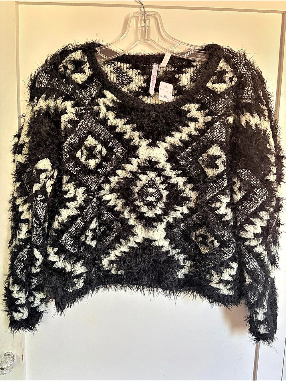 PINKO Geometric Fuzzy Sweater in Black & White Size Medium
